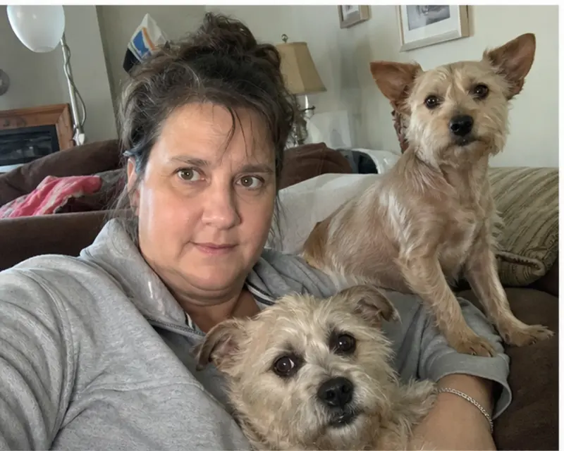 Karen with two terriers