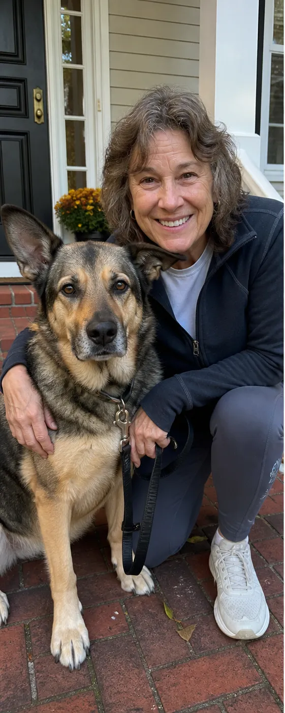 Patricia with her shepherd mix